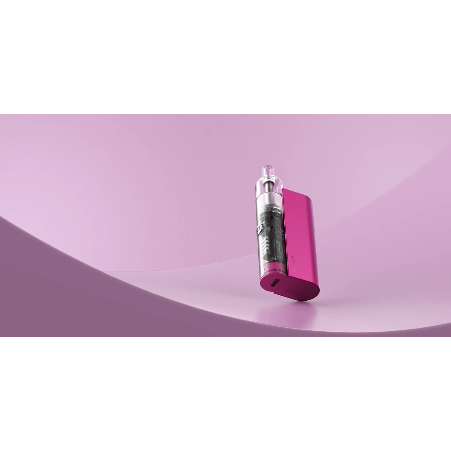 Cyber GT Aspire coloris Pink posé sur un décor rose, cartouche transparente visible