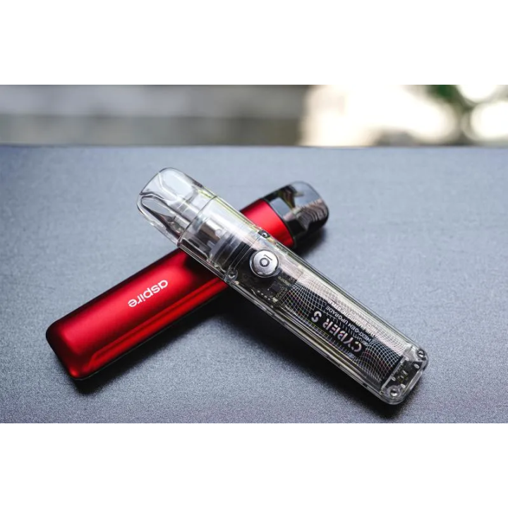 Kit Pod Cyber S Aspire coloris Red, dos coloré et face transparente