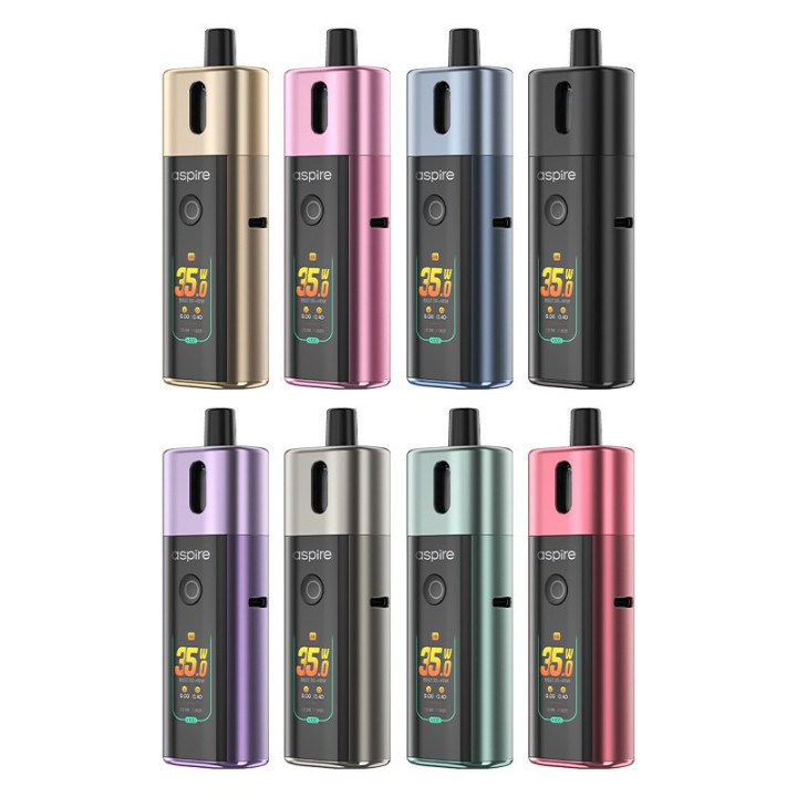 Les huit coloris du kit pod Fluffi Pro Aspire alignés sur deux rangées