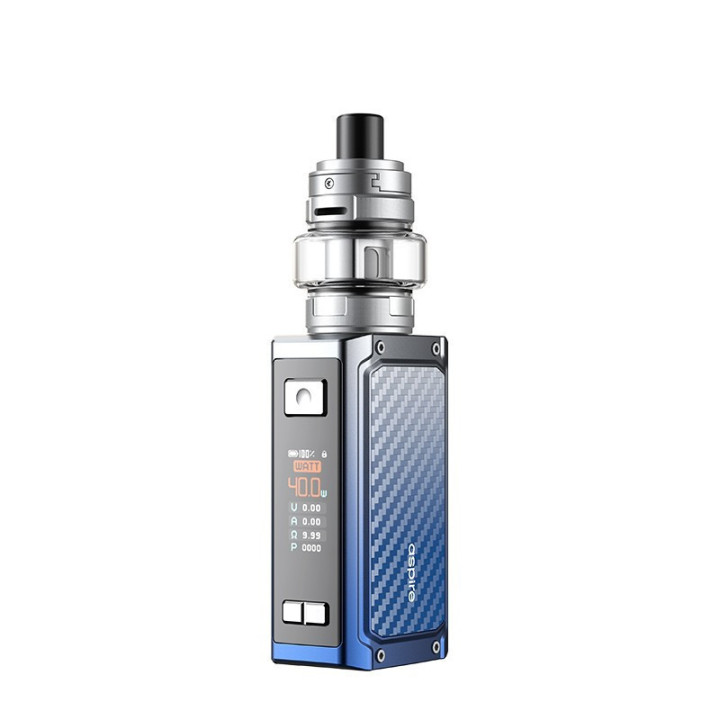 Kit Rover Plus Aspire coloris Carbon Blue Fade, écran et panneau carbone