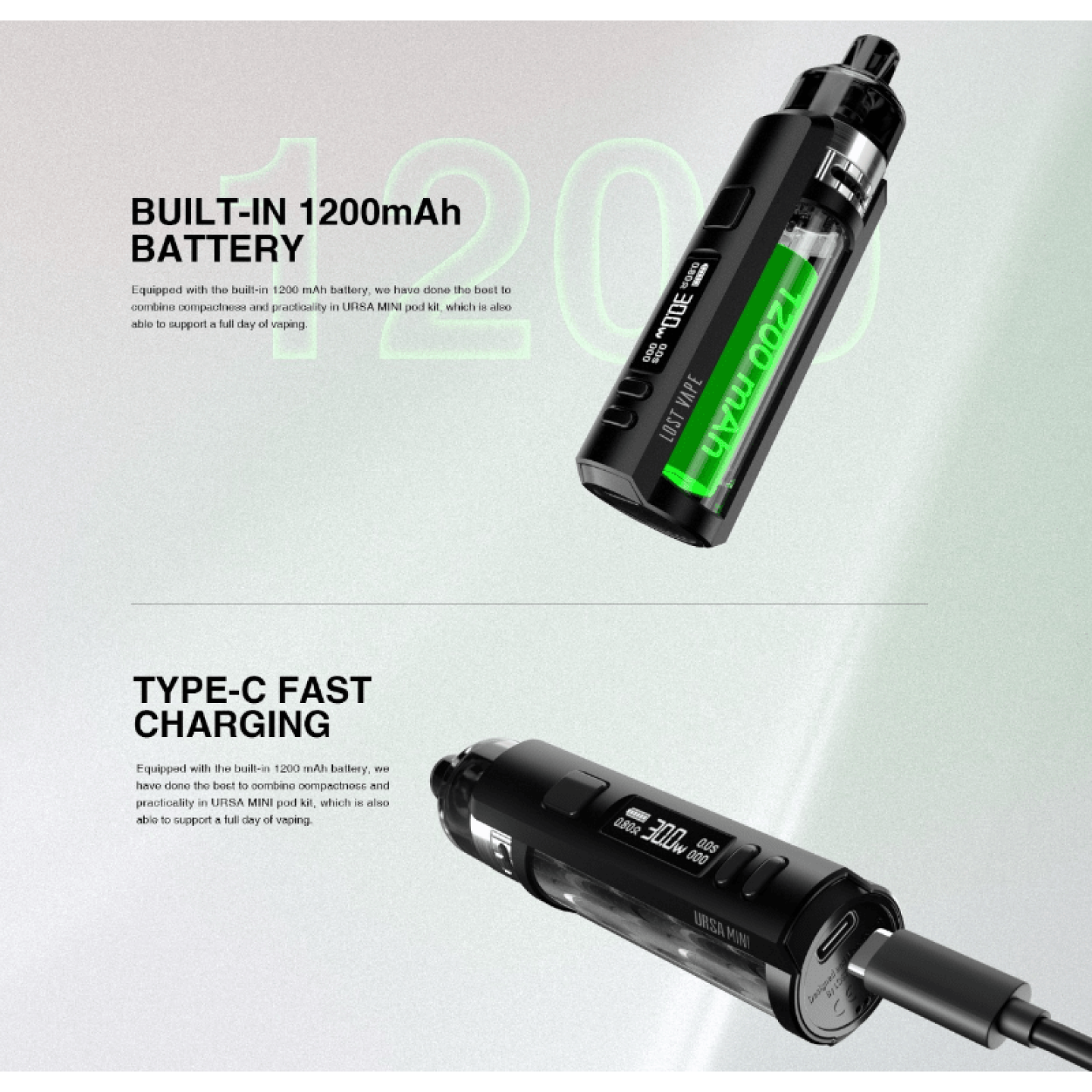 Kit Pod Ursa Mini Lost Vape, vue de dessus