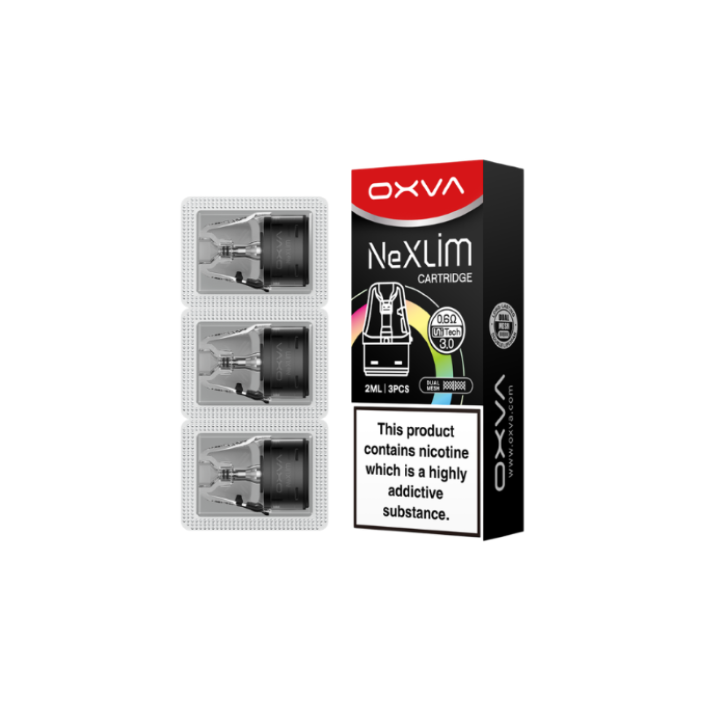 Cartouches NeXLIM Dual Mesh OXVA, packaging du pack de 3