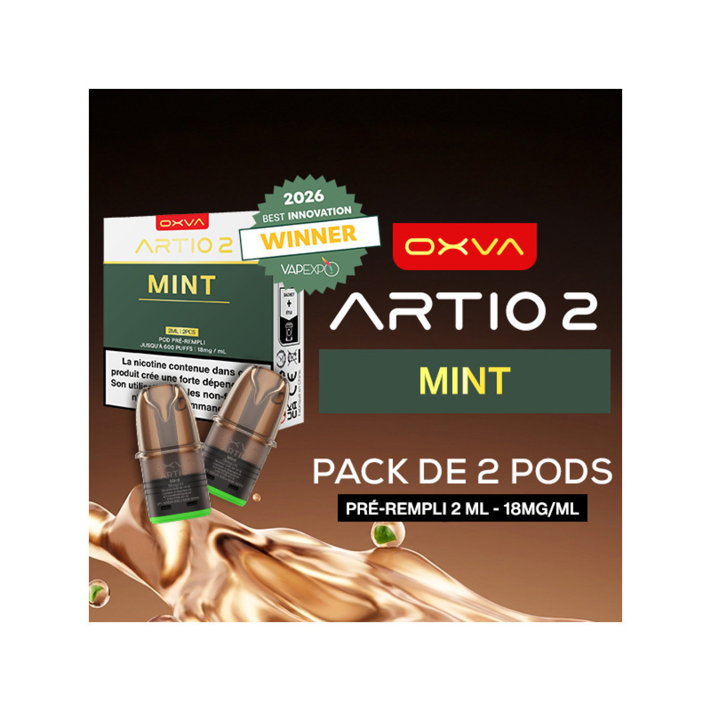 Cartouches Artio 2 Mint OXVA, cartouches hors emballage