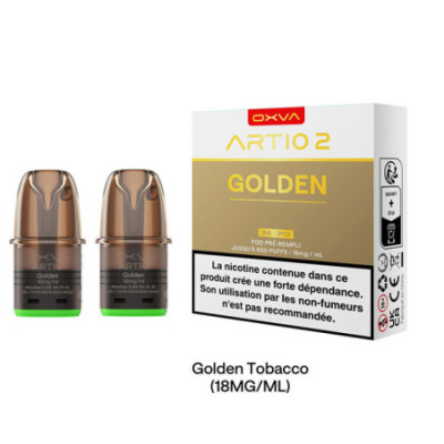 Cartouches Artio 2 Golden OXVA, packaging du pack de 2
