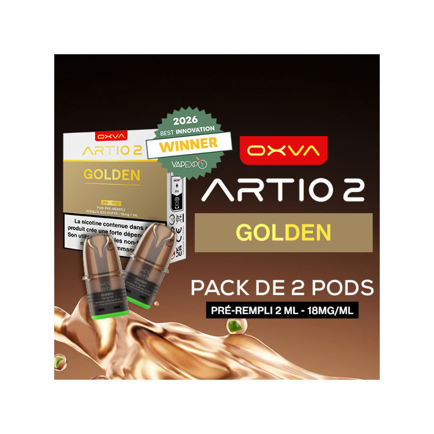 Cartouches Artio 2 Golden OXVA, cartouches hors emballage