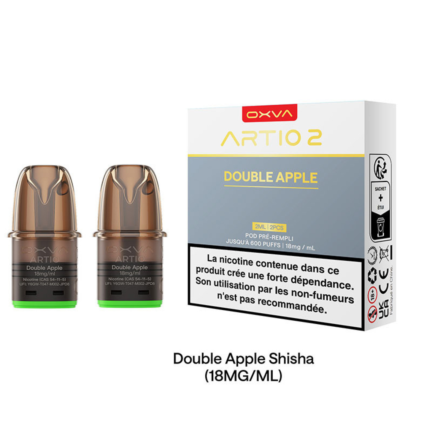 Cartouches Artio 2 Double Apple OXVA, packaging du pack de 2