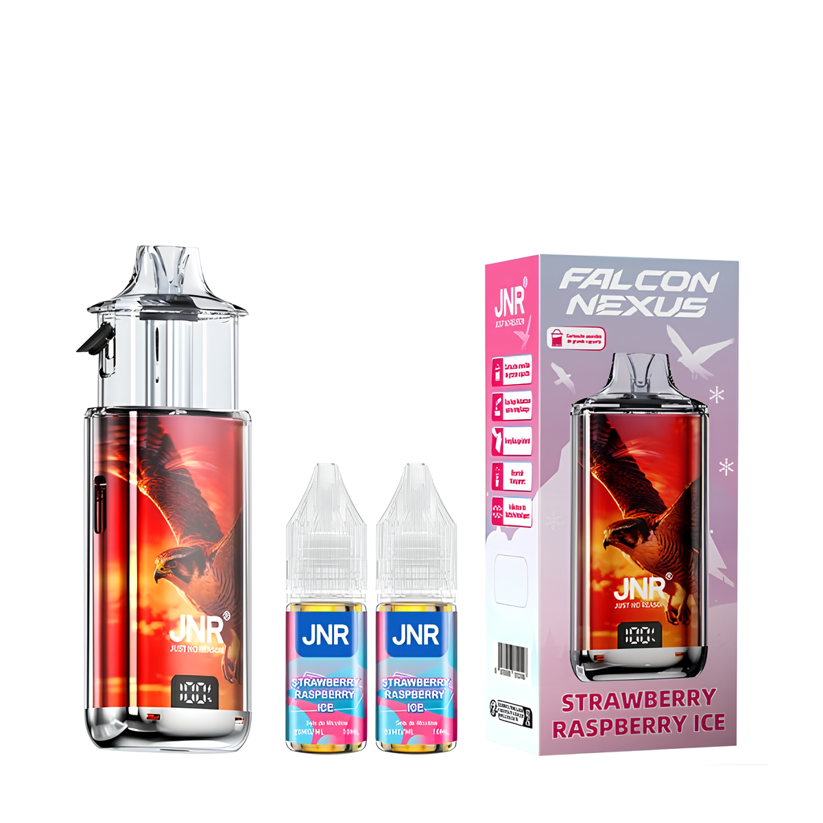 Puff Falcon Nexus 40k + 2 E-liquides 10ml 2% 1000mAh - JNR - Saveur : Strawberry Raspberry Ice