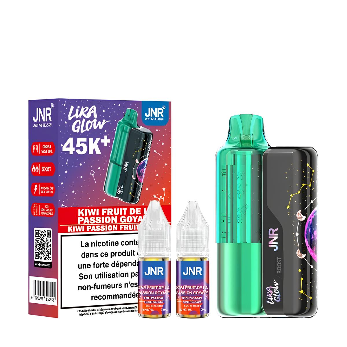 LIRA GLOW 45K+ + 2 E-LIQUIDES 1000MAH 2+10ML / 2% - JNR - Saveur : Kiwi Fruit de la Passion Goyave - BYCLOPE