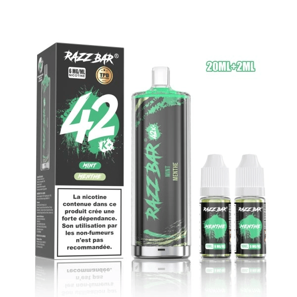 Puff rechargeable Shisha DL 42K 850mAh 20ml + 2ml 6mg - Razzbar - BYCLOPE