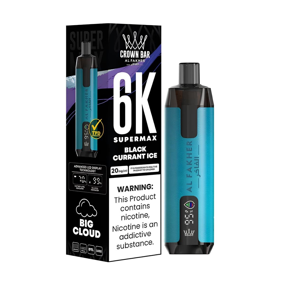Puff Supermax 6K Blackcurrant Ice 20mg - Crown Bar by Al Fakher - BYCLOPE