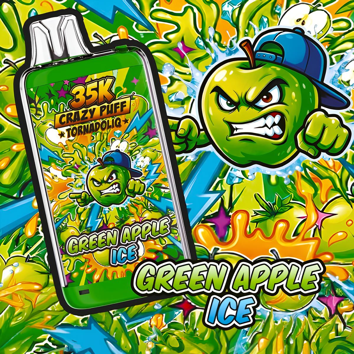 Crazy puff 35K green apple ice 1100MAH 20ML / 2% - TORNADOLIQ